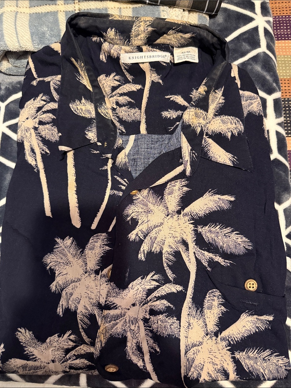 Knightsbridge Men’s Navy and Beige Palm-Print Shirt